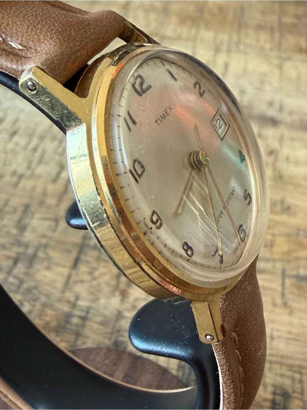 Vintage 1973 Timex Manual Wind Watch w/ Date | Gold Tone + New Leather Band